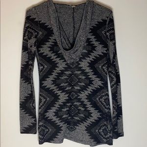 Tribal print hooded tunic cardigan sweater